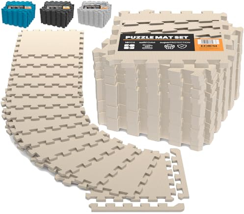 EDIESI, Sol Salle de Sport, Tatami, Tapis de Sport, pour Gym, Fitness, Musculation, Antidérapant, Puzzle, Sport Maison, EVA Caoutchouc, Dalle Garage, Piscine Isolation (Beige)