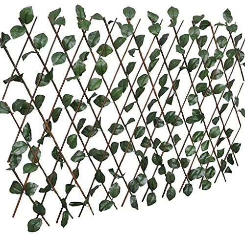 Clôture décorative pour chien, camping, clôture de jardin, brise-vue, grille de lapin, treillis en osier 5 pièces, avec feuilles artificielles, 180 x 60 cm, pour parc, jardin, camping, ferme