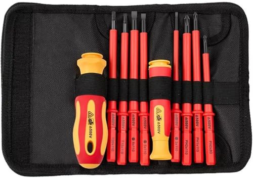 Pineeseatile 10Pcs Electricians Tools Set, Insulated Screwdriver Sets, High Hardness Screwdriver Set Electric for Electrical,Electrical Screwdriver Sets