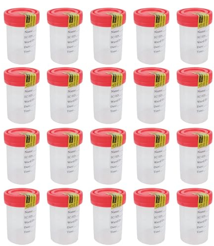 LATRAT 60 ml plastprovtagningskopp urinförseglad behållare med skruvlock lämplig för vuxna 20 st för medicinsk användning i laboratoriet