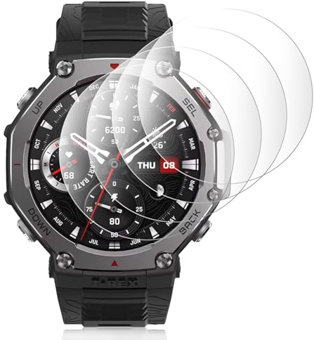 Pnakqil Härdat glas till Amazfit T-Rex 3 48 mm, 9H skärmskydd för Amazfit T Rex 3, HD klar anti-repor, bubbelfri, kompatibel med sensorer, indragen kantdesign, 4 stycken