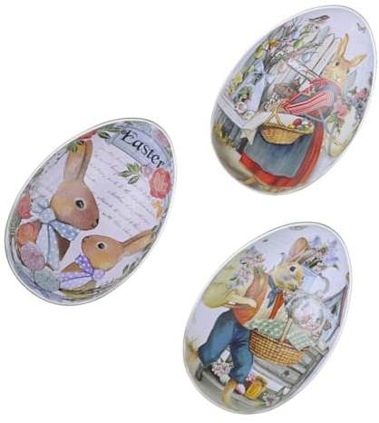 ULTECHNOVO 3 Pièces Boîte à Bonbons en Fer-blanc D’œuf, Coffret Pâques