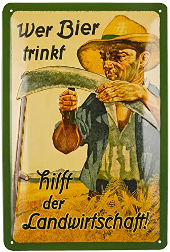 Nostalgic-Art Retro Blechschild, Wer Bier trinkt hilft der Landwirtschaft – Geschenk-Idee als Bar-Zubehör, aus Metall, Vintage-Dekoration, 20 x 30 cm | aus Metall, Vintage Design, Blechschilder Sprüche, Bier-Deko, Geschenk-Idee für den Biergarten
