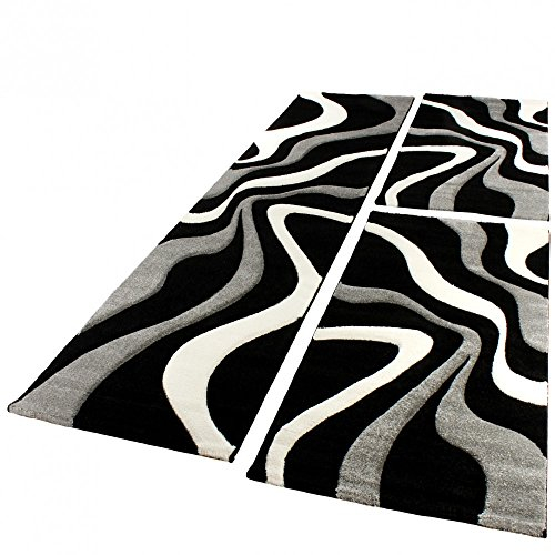 Paco Home Bettumrandung Läufer Teppich Trendig Modern Grau Schwarz Weiss Läuferset 3Tlg, Grösse:2mal 80x150 1mal 80x300