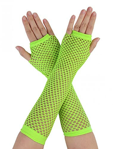 Allegra K 2 Pares De Guantes Sin Dedos Codo Longitud Para Mujer Manzana Verde Una Talla