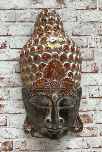 indochine-interiors.de Buddha-Maske-Buddha-Kopf-Dekomaske-Büste–Relief-Wandskulptur-Interieur (40 cm)