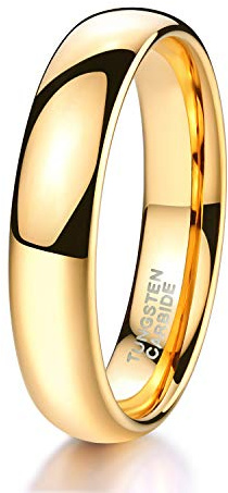 TRUMIUM 4mm Tungsten Wedding Band Ring for Men Women 24K Gold Plated Domed High Polished Comfort Fit 8.5