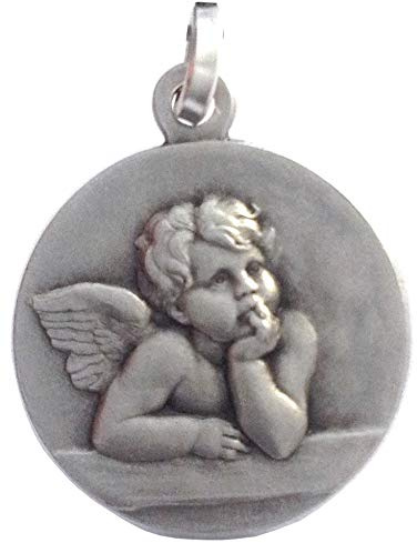 I G J Medaglietta Santo Angelo Custode (Putto) In argento 925 millesimi - 925 Sterling Silver Saint Angel Medal