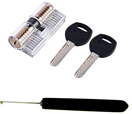 Loboo Idea Transparent Practice AB KABA Lock Cylinder with Professional Lock Picking Hook for Beginner and Pro Locksmiths