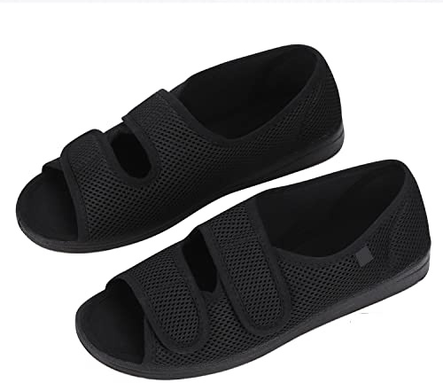 Womens Swollen Feet Slippers for Feet Edema Diabetic Shoes Comfort Elderly Shoes Surgical Footwear Adjustable Anti Slip Sandals (Black, Adult, Women, 4.5, Numeric, UK Footwear Size System, Medium)