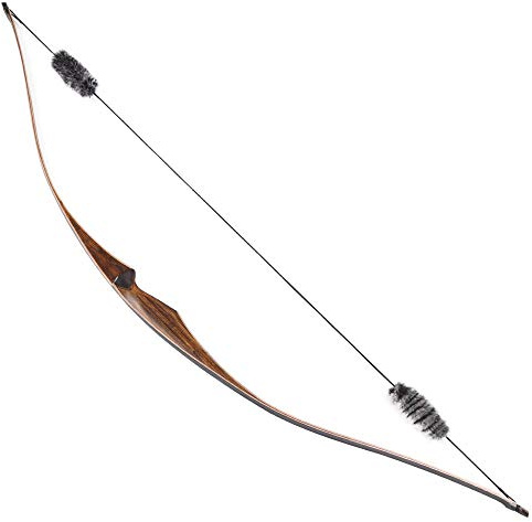 Huntingdoor 54 Inch Traditional Bow Archery Wooden Longbow One Piece Competition Horsebow Right Handed Recurve Bow with Otter Balls String Silencer(25lbs)