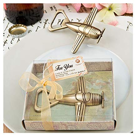 Lote de 20 Abridores Abrebotellas Avión Bon Voyage en Caja de Regalo - Detalles Originales Invitados de Bodas, Regalos Comuniones y Recuerdos para Cumpleaños Infantiles