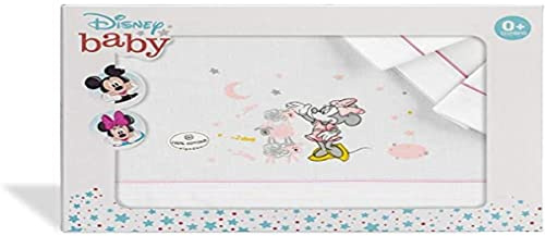 Interbaby MN003-12 Sábanas Cuna Disney Minnie Mouse Blanco y Rosa