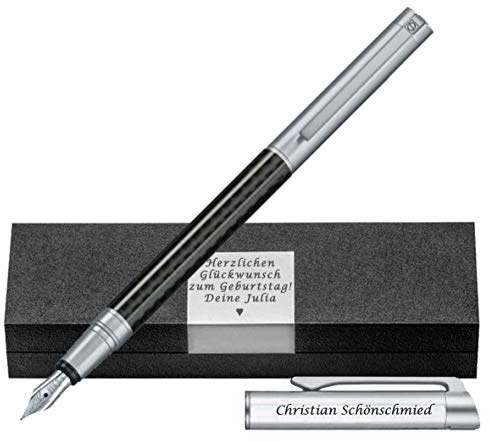 SENATOR - Füller aus Carbon Silber mit Gravur auf Box und Füller inkl. Wunschsymbole CARBON LINE FÜLLHALTER SILBER PS55