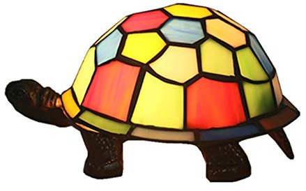 HKLY Kreative Bunte Schildkröte Tischlampe Kinderlampe Nachtlicht Tiffany Glas Metall Schreibtischlampe E14 Dekoration Bettleuchte Schildkröte Lampe Für Kinderzimmer Schlafzimmer,Multi Colored