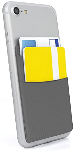 MyGadget Cartera con 2 Bolsillos para Funda Móvil - Tarjetero Adhesivo para Smartphone - Porta Tarjetas de Crédito con Bloqueo RFID - Card Holder - Gris