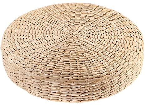 Non-brand Boden Sitzkissen, Runde Pouf Tatami Kissen Handgewebte Stroh Bodenmatte Yoga Meditation Sitzauflage für Wohnzimmer Balkon Gartenparty - 40x40cm