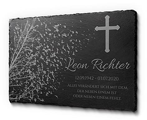 CHRISCK design Grabschmuck 30 x 20 cm | gestalte Dein Gedenktafel ganz einfach selbst | Grabstein mit Laser-Gravur für Menschen