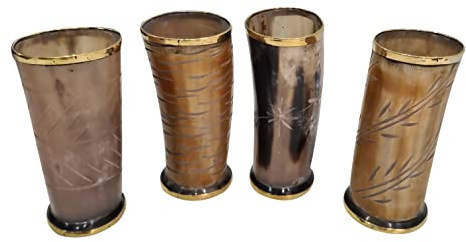 Viking Drinking Handmade Natural Horn Glass Tankard for Ale Beer Wine, Handcrafted, Polished- Sets of 4