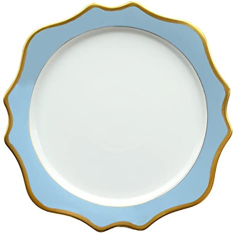 Decor Essentials Ceramic Scalloped Edge Gold Rimmed Charger Plate Dinnerware Party Table Setting Christmas Wedding Event Decor (Blue/Gold)