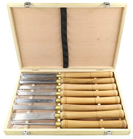 ZPYXBH HSS Drehmeißel Holz Set Boxed 8PC Drechseleisen Satz Holz Drechselwerkzeug Schnitzwerkzeuge Mit Holzgriff Drechseleisen Drehmeißel in Holzbox Drehfinisher-Werkzeug Drehwerkzeuge
