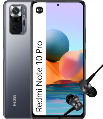 Xiaomi Redmi Note 10 Pro Smartphone Pantalla de 6.67” 120Hz AMOLED, Snapdragon 732G, Cuádruple Cámara de 108MP, 5020mAh + Mi In Ear Black, Color Onyx Gray, 8 + 128 GB