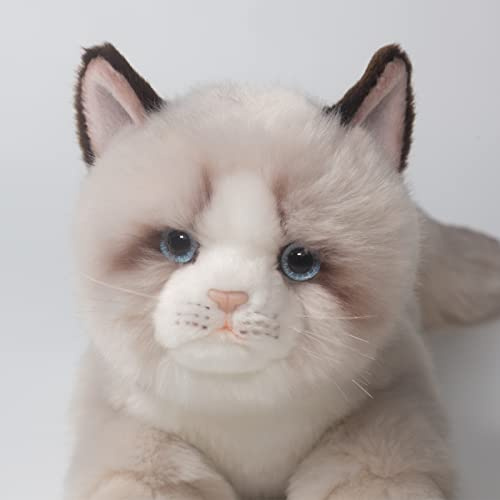 CU-MATE Chat en Peluche réaliste de 40,6 cm, Peluche Rempli de Jouets pour Chats, Peluche Douce pour Enfants et Filles (Crouching Ragdoll Cat)