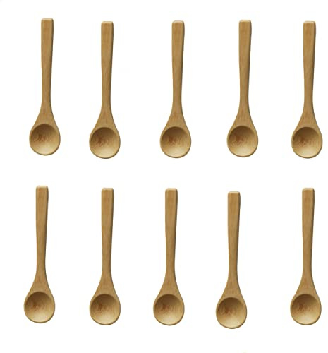 Beetoo Small Wooden Spoons, 10PCS Mini Nature Wooden Spoons, Mini Tasting Spoons, Small Teaspoons Serving Wooden for Kitchen Cooking Seasoning Oil Coffee Tea Sugar