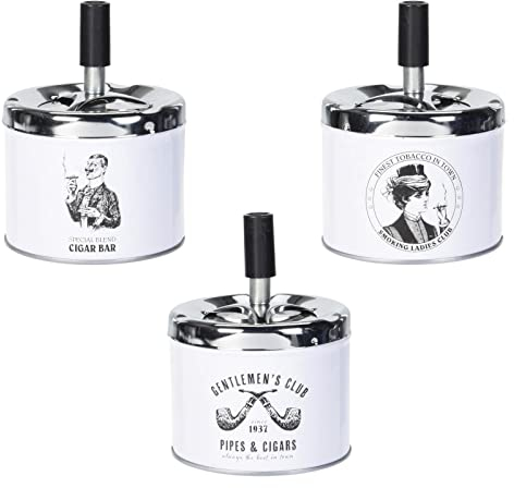 3x Retro Drehaschenbecher Metall Ø 9 cm Aschenbecher Windaschenbecher Drehascher Sturmaschenbecher Wind Ascher