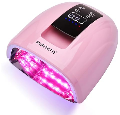 Purtato Professional Salon Rechargeable 90W UV LED Cordless Nail Lamp,45 lamp Beads Long Battery Life,Removable Stainless Steel Bottom, No Black Hands Nail Dryer (Pink)