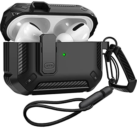 Hülle für Airpods Pro 2 Generation mit Verschlussdeckel, stoßfestes Airpod Pro 2 Case Cover 2022 Schutzhülle, Armor Skin Shell für Apple AirPod Pro 2 Charging Case - Schwarz