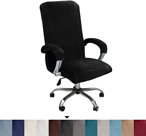 Bestenrose Elastische Samtplüsch Stuhlhussen bürostuhl bezug Office Computer Stuhlbezüge mit armlehne Universal Stuhlabdeckungen bürostuhl bezug für Bürostuhl Bezug(Schwarz, XLarge)