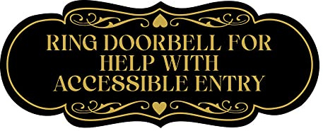 Signs ByLITA Designer Ring Doorbell for Help with Accessible Entry Sign (Black/Gold) - Small
