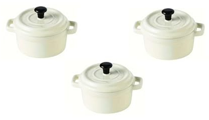 Lot de 3 Mini Cocottes Blanches Céramique Double Poignées avec Couvercle 13,5cm x 8cm Contenance Moule 200ml Ramequin Résistant Haute Température Four pour Petits Plats (Blanc, Lot de 3) …