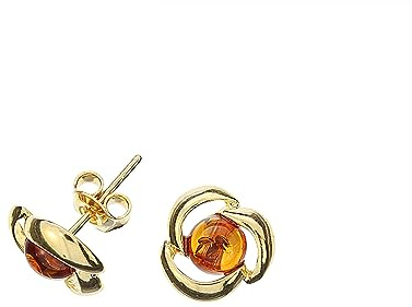 Orecchini in ambra di Artisana, orecchini a forma di fiore in ambra e argento sterling 925/000 placcato oro