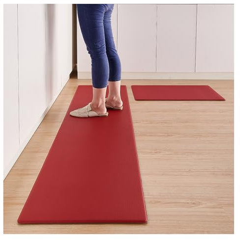 ZERVA Weiche Anti-Ermüdungsmatte, gepolsterte Stehtischunterlage, ergonomischer, Rutschfester Komfort-Küchenteppich, wasserdicht, for Zuhause, Garage, Büro (Color : Red, Size : 44x74cm/17.3x29in)