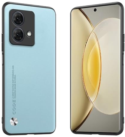 Longstong Funda para el Motorola Moto Edge 40 Neo (6.55) Carcasa de Cuero Metálico de la Serie Code - Azul Claro