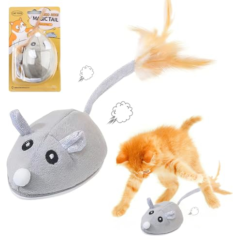 ZoneYan Jouet Chat Interactif, Jouet Souris pour Chat avec Plume, Souris Chat Jouet Automatique, Rechargeable USB Jouet pour Chat Interieur, Stimule Le Instinct de Chasse des Chatons