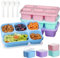 Greentainer Snack Boxes Lunch Boxes with 5 Compartments, Colorful Food Storage Containers, Plastic Reusable Bento Box with Dressing Pots & Spoon for School, Work, Microwave & Dishwasher Safe,4 Pack
