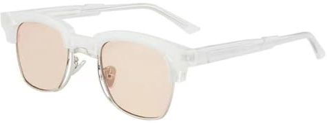 JRLLFD Lunettes de soleil carrées pour femmes, verres transparents rétro, monture de lunettes semi-métalliques pour hommes, champagne blanc, taille unique