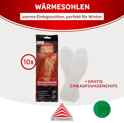 AKTIVHANDEL Heat Care Wärmesohlen für Schuhe, 10 Stück, Sohlenwärmer, Fußwärmer ohne Strom, wärmende Sohlen, warme Einlegesohlen, perfekt für Winter inkl. Einkaufswagenchip
