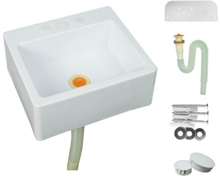 TYTFTDLD Waschbecken Wandausgussbecken schlagfester Kunststoff für kleine Garderoben und Badezimmer Eckwaschbecken zur Wandmontage mit Hahnloch Rechteckige Spüle Wandspüle[sl75cm]