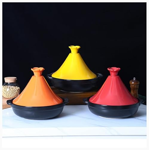 Yiustldd Tagine Cooking Pot, Cast Iron Enamel Stew Casserole Slow Cooker, Simple Clay Pot for Cooking, Ceramic Cookware,Orange