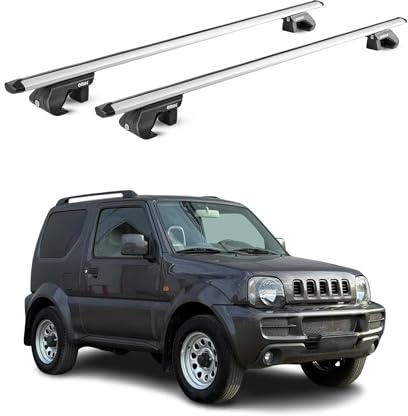 OMAC Dachträger für Suzuki Jimny 1998-2018 Silber Aluminium | TÜV geprüft, bis 90 kg Traglast, T-Nut-Befestigung, für Standard-Dachreling geeignet, Querträger, Grundträger