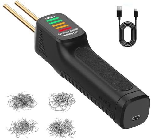 Shkalacar 100W Portátil Soldador de Plastico - Juego de Soldadura de Plástico Recargable con 200 Grapas, para Grietas en Parachoques de Automóviles y Faros Delanteros, Mini Máquina de Soldar Portátil