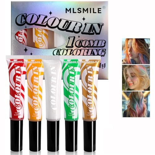 Kit de coloration temporaire pour cheveux, 5 couleurs, mascara lavable, craie, coffret cadeau pour Halloween, Noël, cosplay