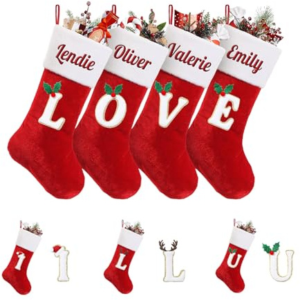 MJARTORIA Weihnachtsstrumpf Personalisiert Nikolausstrumpf mit Namen Buchstaben, Christmas Stockings Groß Nikolausstiefel zum Befüllen, Weihnachtssocken zum Aufhängen Kamin