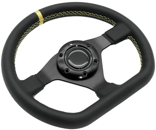 LYHYDMA Volante Auto Volante Sportivo da Corsa in Pelle Stile D da 11,8 pollici/300 mm per Racing Rally Motorsport