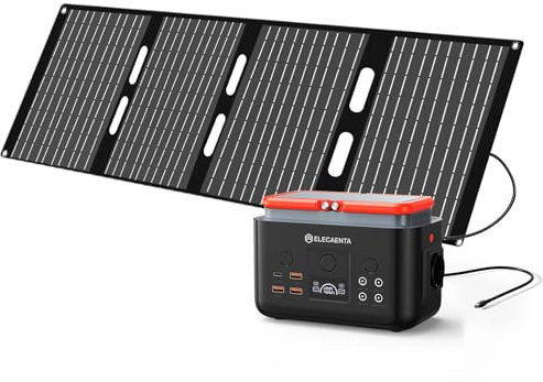 ELECAENTA EM200 Power Station mit 40W Faltbare Solar Ladegerät, 200Wh LiFePO4 Solargenerator Reine Sinuswelle, Mobile Stromversorgung, PD 60W Eingang/Ausgang, für Notstrom/Camping/zu Hause
