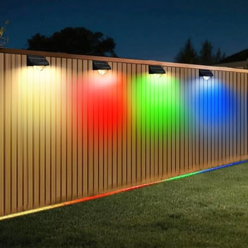 Peasur 6 Pack Solar Fence Lights Outdoor Garden, IP68 Waterproof Solar Powered Garden Light RGB 8 Colors 10 Modes Step Lights for Fence, Outside,Patio, Decking, Yard